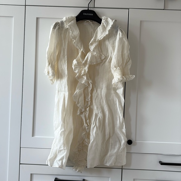 DÔEN Piper Belted Ruffled Ramie Mini Dress — Ivory | Size S | Perfect Condition - Picture 3 of 11